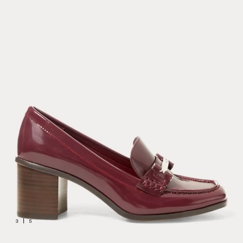 Ralph Lauren Burgundy Patent Leather Block Heel Loafers